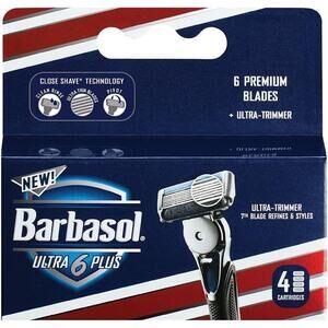 Barbasol Ultra 6 Plus Razor Blade Refills 4 Cartridges NEW